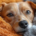 A dog snuggled in a blanket, representing care for kennel cough symptoms and recovery.